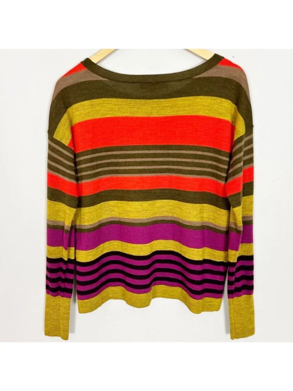 Loft Fall Striped Lightweight Sweater Wool Blend Stretch Size Small Women's